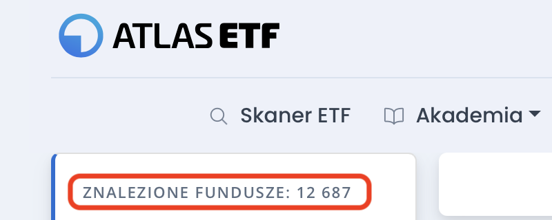 Skaner ETFów w AtlasETF. Podana liczba wszystkich ETFów.